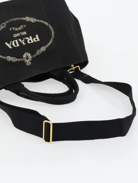 PRADA Canapa MM Hand Bag Canvas 2way Black Gold Auth 180606 main image 5